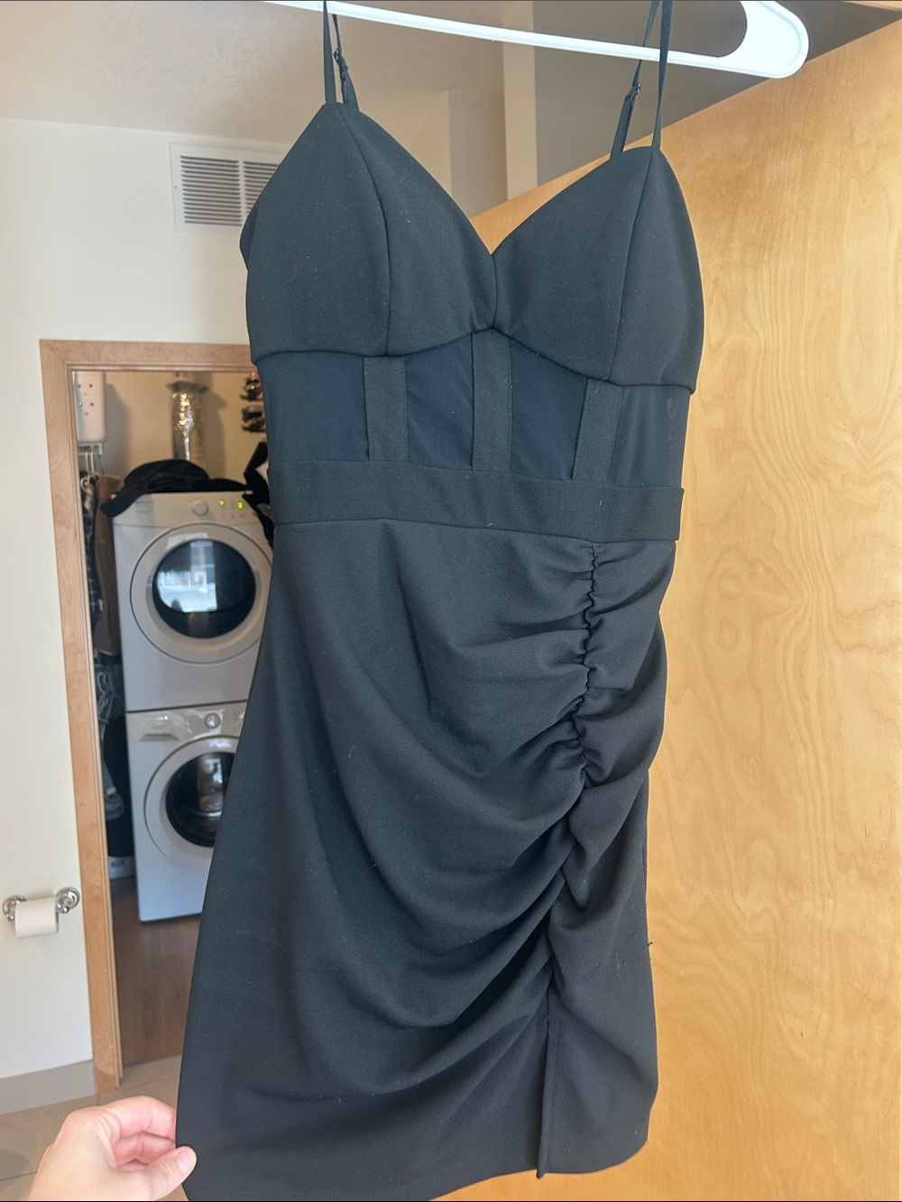 Black Ruched Bustier Spaghetti-Strap Dress